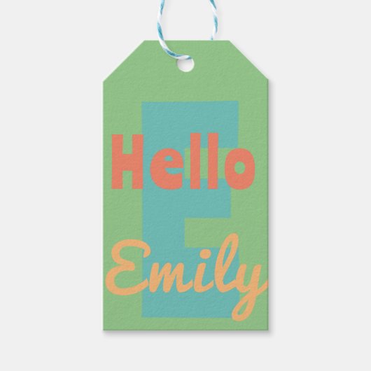 こんにちは個人名ミントグリーンピーチギフトラベル ギフトタグ (正面)