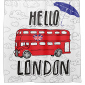 こんにちは傘が付いているロンドン|手の教養がある印 シャワーカーテン (正面)