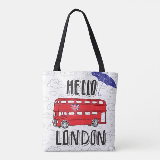 こんにちは傘が付いているロンドン|手の教養がある印 トートバッグ (裏面)