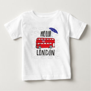 こんにちは傘が付いているロンドン 手の教養がある印 ベビーTシャツ