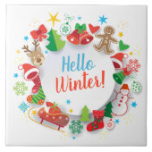 こんにちは冬の明けましておめでとうの休日の装飾 タイル (正面)