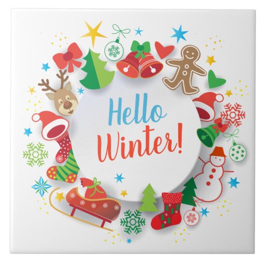 こんにちは冬の明けましておめでとうの休日の装飾 タイル (正面)