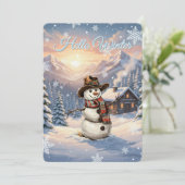 こんにちは冬の雪だるま - オーダーメイドメッセージ 招待状 (スタンド正面)