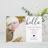 こんにちは原稿の写真の紫色-誕生の発表 案内状 (スタンド正面)