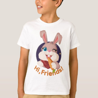 こんにちは友達 私を捕まえて Bunny かわいいキッズ Tシャツ