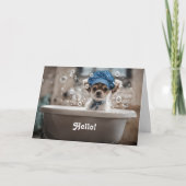 こんにちは可愛いチワワ子犬のバブルバスに カード (正面)