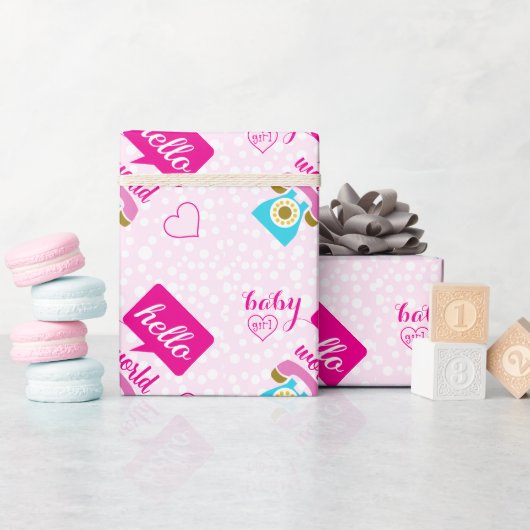 こんにちは可愛いピンクのベビーガールまたはパーソナライズ ラッピングペーパー (ベビーシャワー)