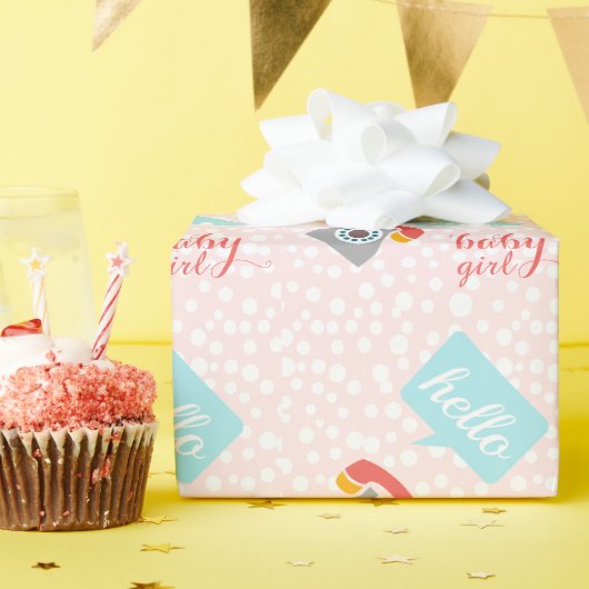 こんにちは可愛いピンクのベビーガールまたはパーソナライズ ラッピングペーパー (誕生日パーティー)