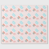 こんにちは可愛いピンクのベビーガールまたはパーソナライズ ラッピングペーパー (フラット)