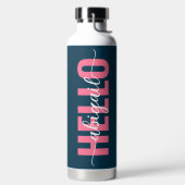 こんにちは名前ピンクブルー書道 ウォーターボトル (左面)