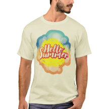 こんにちは夏のレタリングの背景ビーチ