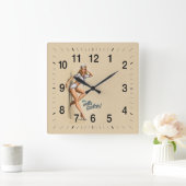 こんにちは女の子の上の船員Pin スクエア壁時計 (ホーム)