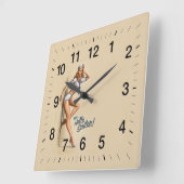 こんにちは女の子の上の船員Pin スクエア壁時計 (傾斜)