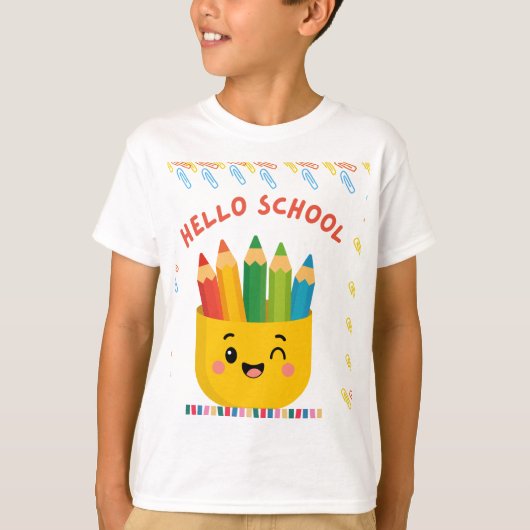 こんにちは学校:カラフルな学習の旅 Tシャツ (正面)