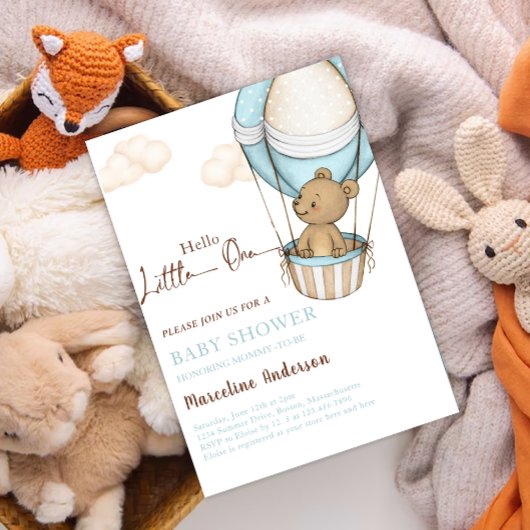 こんにちは小さい1テディベアバルーンベビーシャワー 招待状