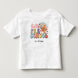 こんにちは幼稚園 カラフル バックトゥスクール 白 トドラーTシャツ