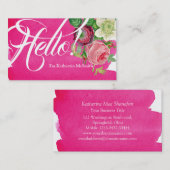 こんにちは挨拶のピンクの水彩画のヴィンテージの植物学 名刺 (正面/裏面)