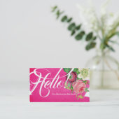 こんにちは挨拶のピンクの水彩画のヴィンテージの植物学 名刺 (スタンド正面)