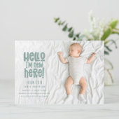 こんにちは新しいこちらモダンベビータイポグラフィ誕生 案内状 (スタンド正面)