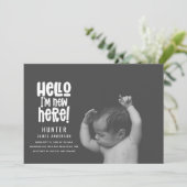 こんにちは新しいこちらモダンベビータイポグラフィ誕生 案内状 (スタンド正面)