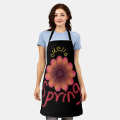 こんにちは春 - テクスチャードピンク＆オレンジの花のアート エプロン (着用した状態)