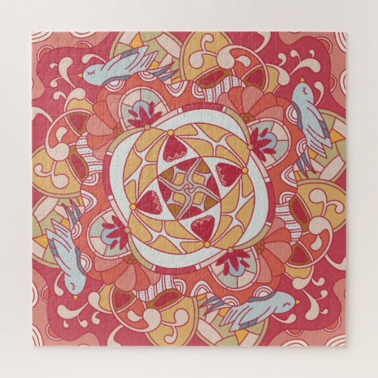 こんにちは春：喜びの植物性ピンクの庭 ジグソーパズル (縦)