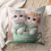 こんにちは水曜日かわいい猫装飾用クッション-おもしろいキッズ クッション (ブランケット)