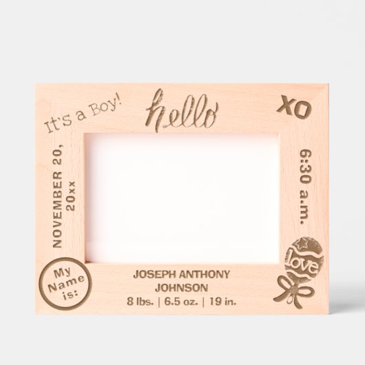 こんにちは男の子の名前6 x 4, 7 x 5写真 レーザー彫刻フレーム (正面)