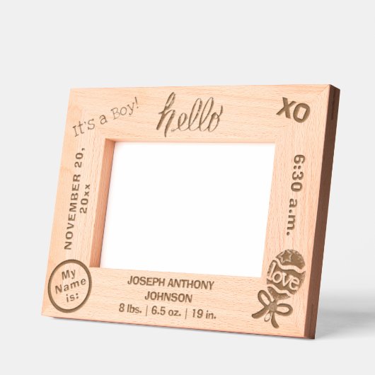 こんにちは男の子の名前6 x 4, 7 x 5写真 レーザー彫刻フレーム (左)