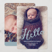 こんにちは男の赤ちゃんのモダンな誕生の発表のフォトカード 案内状 (正面/裏面)