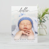 こんにちは男の赤ちゃんの女の子の誕生の発表の写真カード 案内状 (スタンド正面)
