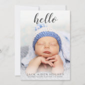 こんにちは男の赤ちゃんの女の子の誕生の発表の写真カード 案内状 (正面)