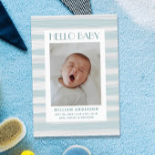 こんにちは男の赤ちゃん。青航海の色彩の鮮やかストライプ誕生 案内状