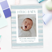 こんにちは男の赤ちゃん。青航海の色彩の鮮やかストライプ誕生 案内状