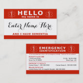 こんにちは私に痴呆の緊急の接触カードがあります コーリングカード (正面/裏面)