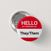 こんにちは私の代名詞は赤いカスタム性別IDラベル 缶バッジ (正面&裏面)