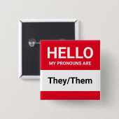 こんにちは私の代名詞は赤い白カスタム色の性別ラベル 缶バッジ (正面&裏面)
