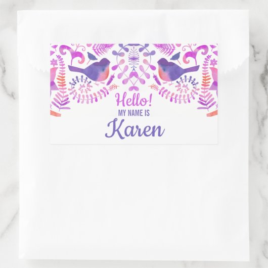 こんにちは私の名前かわいい花のパターン名前をカスタムする 長方形シール (バッグ)