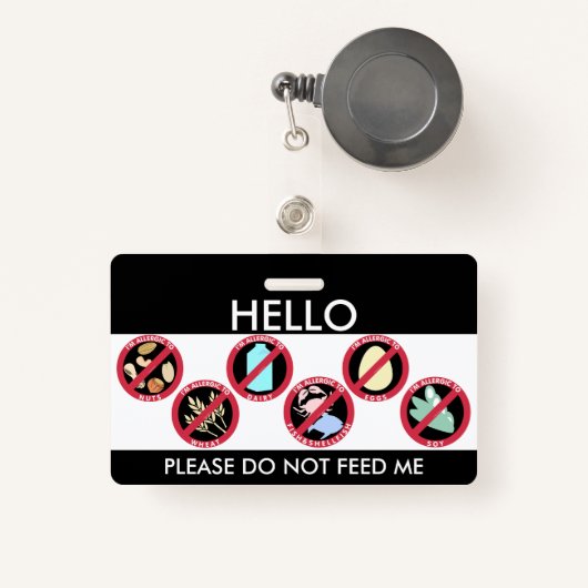 こんにちは私の名前はカスタムな上8のアレルゲンにアレルギーです バッジ (正面リトラクタブル付き)