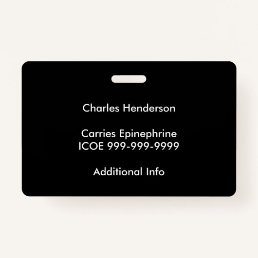 こんにちは私の名前はカスタムな上8のアレルゲンにアレルギーです バッジ (裏面)