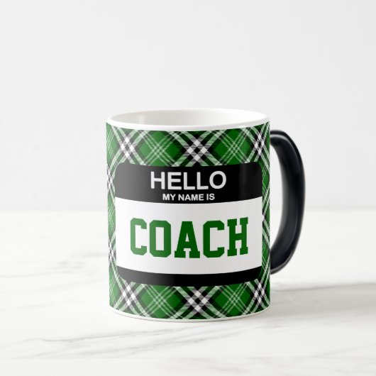 こんにちは私の名前はコーチ名タグスポーツチームおもしろい モーフィングマグカップ (正面右)