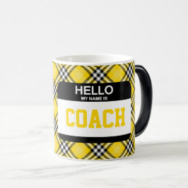 こんにちは私の名前はコーチ名タグplaidスポーツおもしろい モーフィングマグカップ