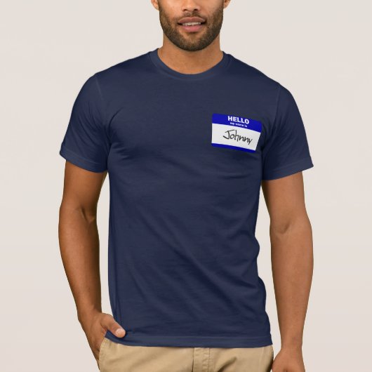 こんにちは私の名前はジョニーはです(青い) Tシャツ (正面)