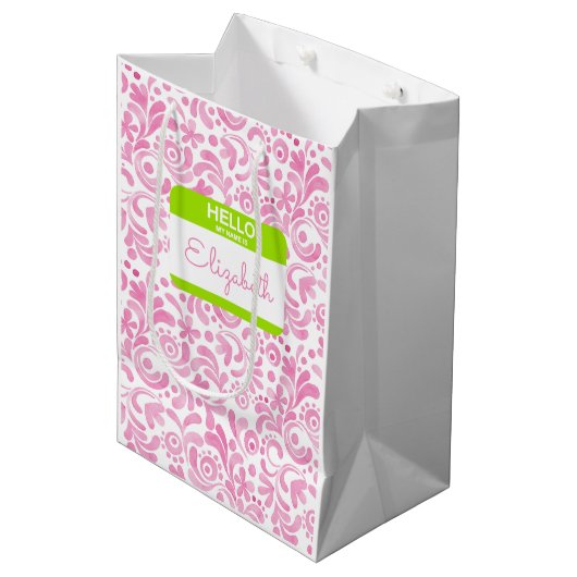 こんにちは私の名前はナメタグ彼女の水彩画おもしろい ミディアムペーパーバッグ (正面アングル)