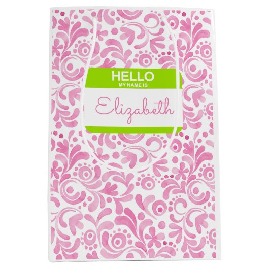 こんにちは私の名前はナメタグ彼女の水彩画おもしろい ミディアムペーパーバッグ (正面)