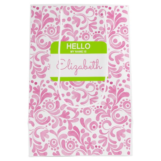 こんにちは私の名前はナメタグ彼女の水彩画おもしろい ミディアムペーパーバッグ (裏面)