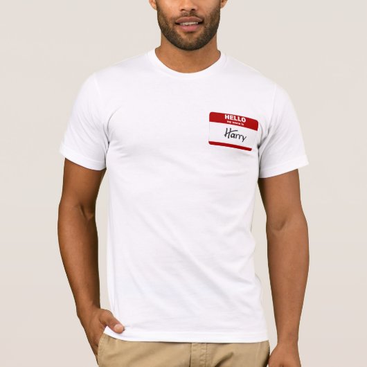 こんにちは私の名前はハリーはです(赤い) Tシャツ (正面)