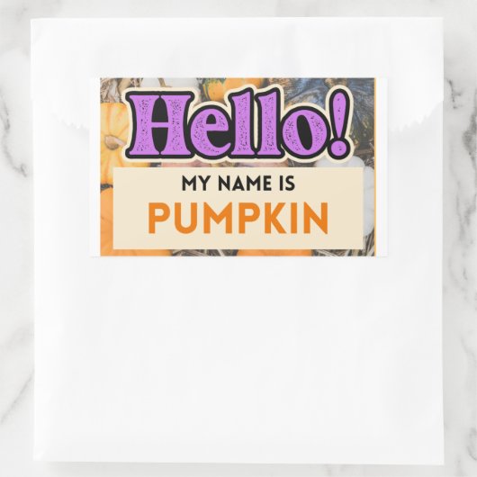 こんにちは私の名前はパンプキン秋ステッカー 長方形シール (バッグ)