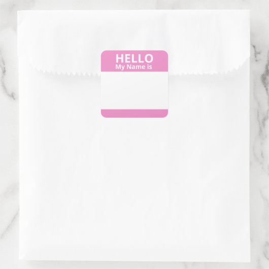 こんにちは私の名前はピンクと白の名前タグシール スクエアシール (バッグ)