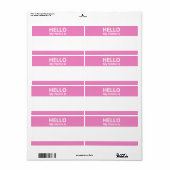 こんにちは私の名前はピンクと白の名前タグラベル ラベル (フルシート)